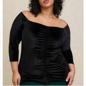Torrid Stretch Velvet Shirred Front Off The Shoulder Top